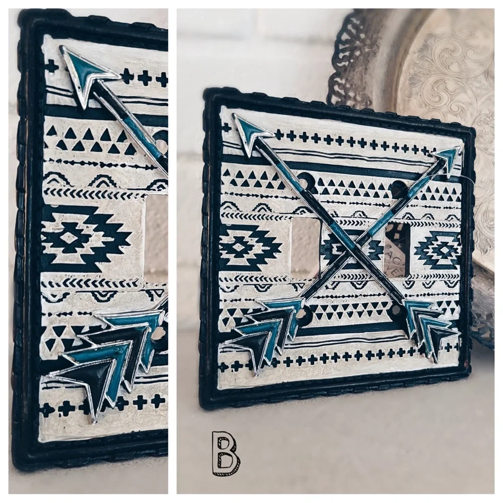 Western Tooled Light Switch Cover Plate Aztec Boho Choice of  A,B or C